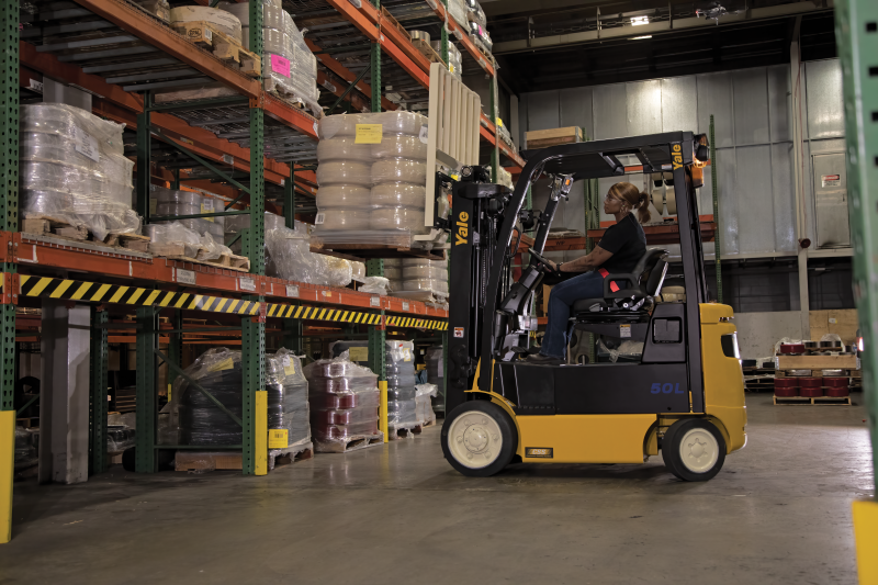 Forklift in warehouse